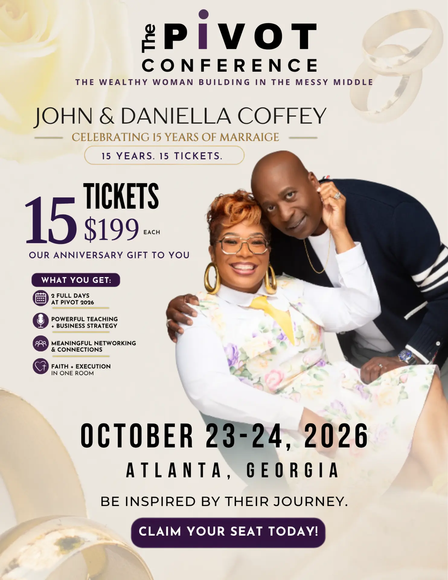 15 Years. 15 Tickets. anniversary flyer — 15 tickets at $199 each for The Pivot 2026, Atlanta, October 23-24, 2026